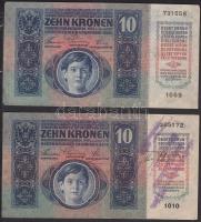 1912. 100K (2x) egyik "Magyarország" körbélyegzővel + 1913. 20K I.Kiadás (2x) + 1914. 50K ...