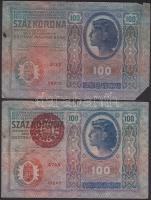 1912. 100K (2x) egyik "Magyarország" körbélyegzővel + 1913. 20K I.Kiadás (2x) + 1914. 50K ...