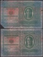 1912. 100K (2x) egyik "Magyarország" körbélyegzővel + 1913. 20K I.Kiadás (2x) + 1914. 50K ...
