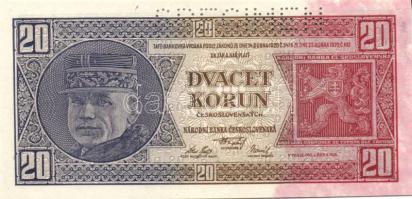 Csehszlovákia 1926. 20K "SPECIMEN" lyukasztással T:I