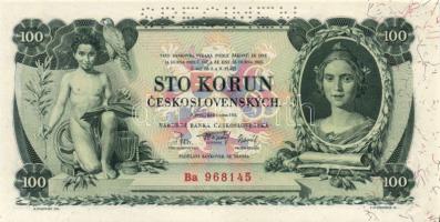 Csehszlovákia 1931. 100K "SPECIMEN" lyukasztással T:I