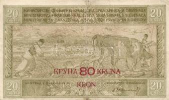 Jugoszlávia 1919. 20D 80Kr felülnyomással T:III restaurált