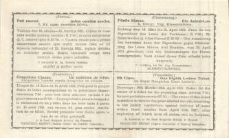 1921. "5. Magyar Királyi Osztálysorsjáték" ötödik osztály egy nyolcad sorsjegye T:I