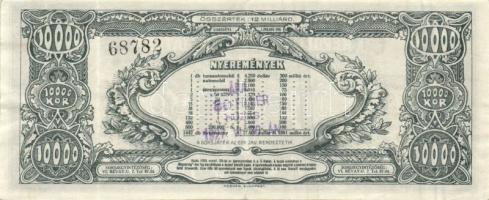1926. "Repülők tárgysorsjátéka" 10.000K dollár sorsjegy. "B sor" hátoldali 80f f...
