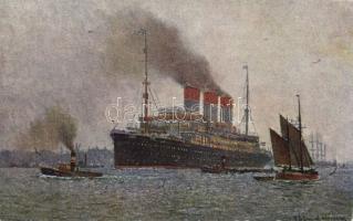 Hamburg - South Africa steamer Cap Polonio in Hamburg artist signed