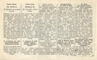 1940. "45. Magyar Királyi Osztálysorsjáték" második osztály egy negyed sorsjegye T:I