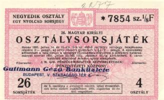 1931. "26. Magyar Királyi Osztálysorsjáték" negyedik osztály egy negyed "C" és "F"  sorsjegye T:I