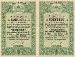1928. "Az 50. Jubileumi Magyar Kir. Állami Sorsjáték" 1/2 "A" és "B" sorsjegye párban tépetlenül T:I