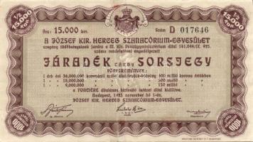 1925. " A József Kir. Herceg Szanatórium-Egyesület" járadék sorsjegye 15000K T:II-