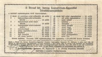 1925. " A József Kir. Herceg Szanatórium-Egyesület" járadék sorsjegye 15000K T:II-