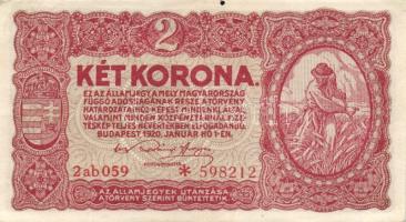 1920. 2K "2ab / csillag" (4x) közte sorszámkövetéssel is T:II+ hajtatlanok