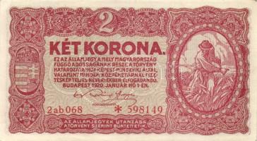1920. 2K "2ab / csillag" (4x) közte sorszámkövetéssel is T:II+ hajtatlanok