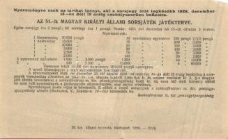 1928. " 51. Magyar Kir. Állami Sorsjátékra" egész sorsjegy 2P T:II
