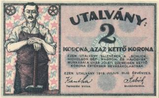 Budapest 1919. "Schlick Nicholson Gép-Wagon- és Hajógyár" 2K utalványa T:I