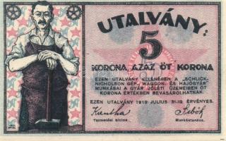 Budapest 1919. "Schlick Nicholson Gép-Wagon- és Hajógyár" 5K utalványa T:I