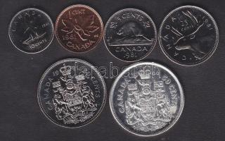 Kanada 1966. 50c + 1981. 1c + 5c + 10c + 25c + 50c T:1
