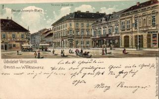Versec Franz Joseph square with the shop of Wassermann litho (cut)