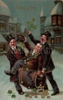 New Year drunken gentlemen litho