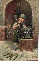 New Year, blacksmith Emb. litho