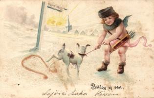 New Year, dog piss Emb. litho