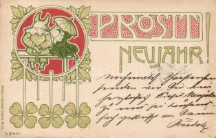 New Year art nouveau litho s: A. Bauer