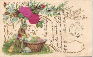 Easter, rabbit baby Emb. litho silk card