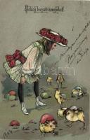 Easter, girl Emb. litho