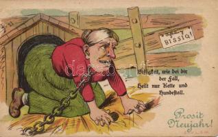 Mother-in-Law humour, New Year greeting litho (Rb)