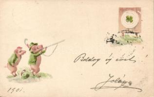 Hunting pigs Emb. litho