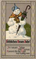 New Year, snowman litho