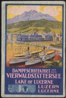 cca 1910 Luzerni tó gőzhajótársaság térképes, képes litho menetrend / Luzern steamship-company litho schedule with map