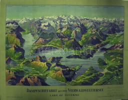 cca 1910 Luzerni tó gőzhajótársaság térképes, képes litho menetrend / Luzern steamship-company litho...