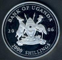 Uganda 2006. 2000Sh Ag "Futball hírességei - Bobby Moore" T:PP tanúsítvánnyal!