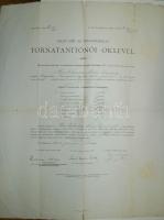 1908 Tornatanítónői oklevél (szakadással) 43x54 cm