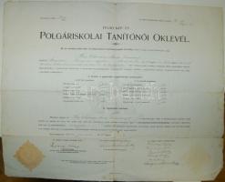 1908 2 db tanítói oklevél cseh fordítással, cseh főiskolai leckekönyv / Czech index and Hungarian di...