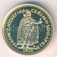 "Magyar aranypénzek utánveretben - Ferenc József 10 korona" aranyozott Ag emlékérem 5.5g T:PP tanúsítvánnyal, csak 2009db!