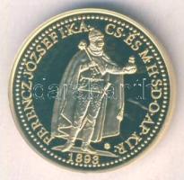 "Magyar aranypénzek utánveretben - Ferenc József 20 korona" aranyozott Ag emlékérem 5.5g T:PP tanúsítvánnyal, csak 2009db!