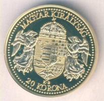 "Magyar aranypénzek utánveretben - Ferenc József 20 korona" aranyozott Ag emlékérem 5.5g T...