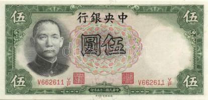 Kína/Köztársaság/Central Bank 1936. 5Y (4x) egymásutáni sorszámmal T:I