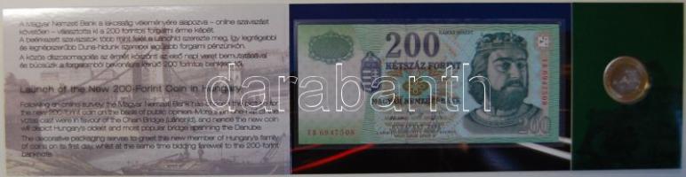 2009. 200Ft elsőnapi veret + 200Ft bankjegy "Búcsú a 200Ft-os bankjegytől" díszcsomagolásban T:BU, I Csak 12.000db!