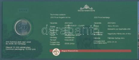 2009. 200Ft elsőnapi veret + 200Ft bankjegy "Búcsú a 200Ft-os bankjegytől" díszcsomagolásb...