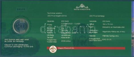 2009. 200Ft elsőnapi veret + 200Ft bankjegy "Búcsú a 200Ft-os bankjegytől" díszcsomagolásb...