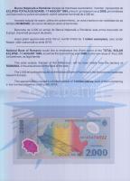 Románia 1999. 2000Lei (3x) "Napfogyatkozás" díszkiadás egymásutáni sorszámmal, emléklapon T:I