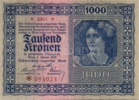 Ausztria/Osztrák-Magyar Bank 1922. 1000K "2311"-es sorozatszám (4x) egymás utáni sorszámma...