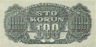 Csehszlovákia 1944. "Moszkvai kiadás" 1K + 20K + 100K mindegyik "SPECIMEN" perfo...