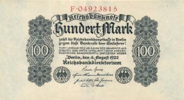 Német Birodalom / Weimari Köztársaság 1922. 100M (2x) egymás utáni sorszámmal T:I-
