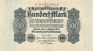 Német Birodalom / Weimari Köztársaság 1922. 100M (2x) egymás utáni sorszámmal T:I-