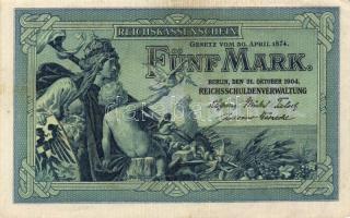 Német Birodalom / Császárság 1904. 5M hatjegyű sorszámmal T:I- (foltos)