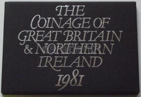 Nagy-Britannia 1981. 1/2p-10p 6klf db + "Elizabeth R-Royal Mint" Br szögletes emlékérem, s...
