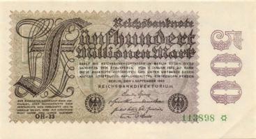 Német Birodalom / Weimari Köztársaság 1923. 500.000.000M (3x) vízjel: "csillagban S betű" ...